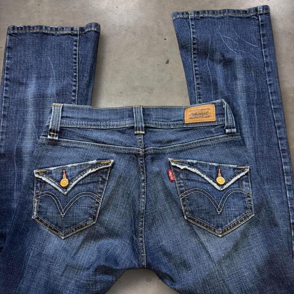 Levis Y2K Bootcut Jeans Womens 7M Blue Dark Wash Flap Pocket Low Rise 735L